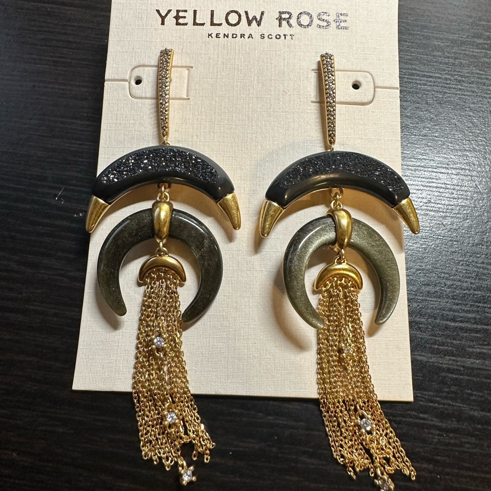 NWOT Kendra Scott Yellow Rose x Lainey Wilson Collaboration Earrings Black Rodeo - Picture 3 of 5